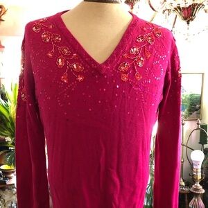 - Womens Hot Pink Sequins Sweater. Large.